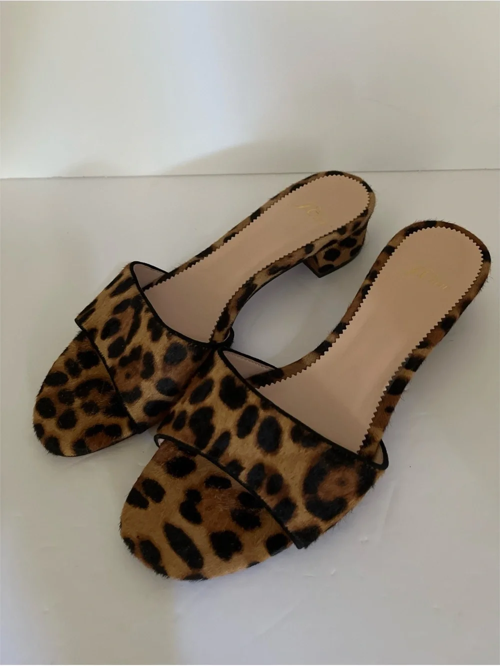 J Crew Florence Block Heel Mules Leopard Print Calf Hair Women’s Size 8.5